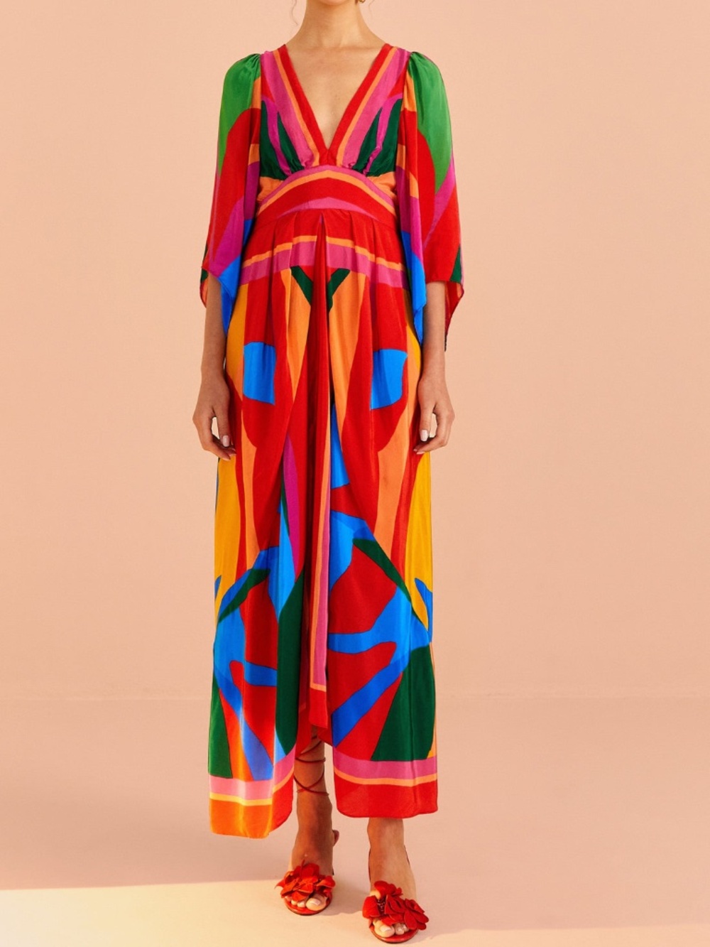 NWT Farm Rio Colorful Leaves Midi Dress